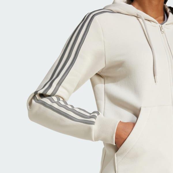 adidas Essentials 3-Stripes Full-Zip Fleece Hoodie Linen Green S Womens Product Image