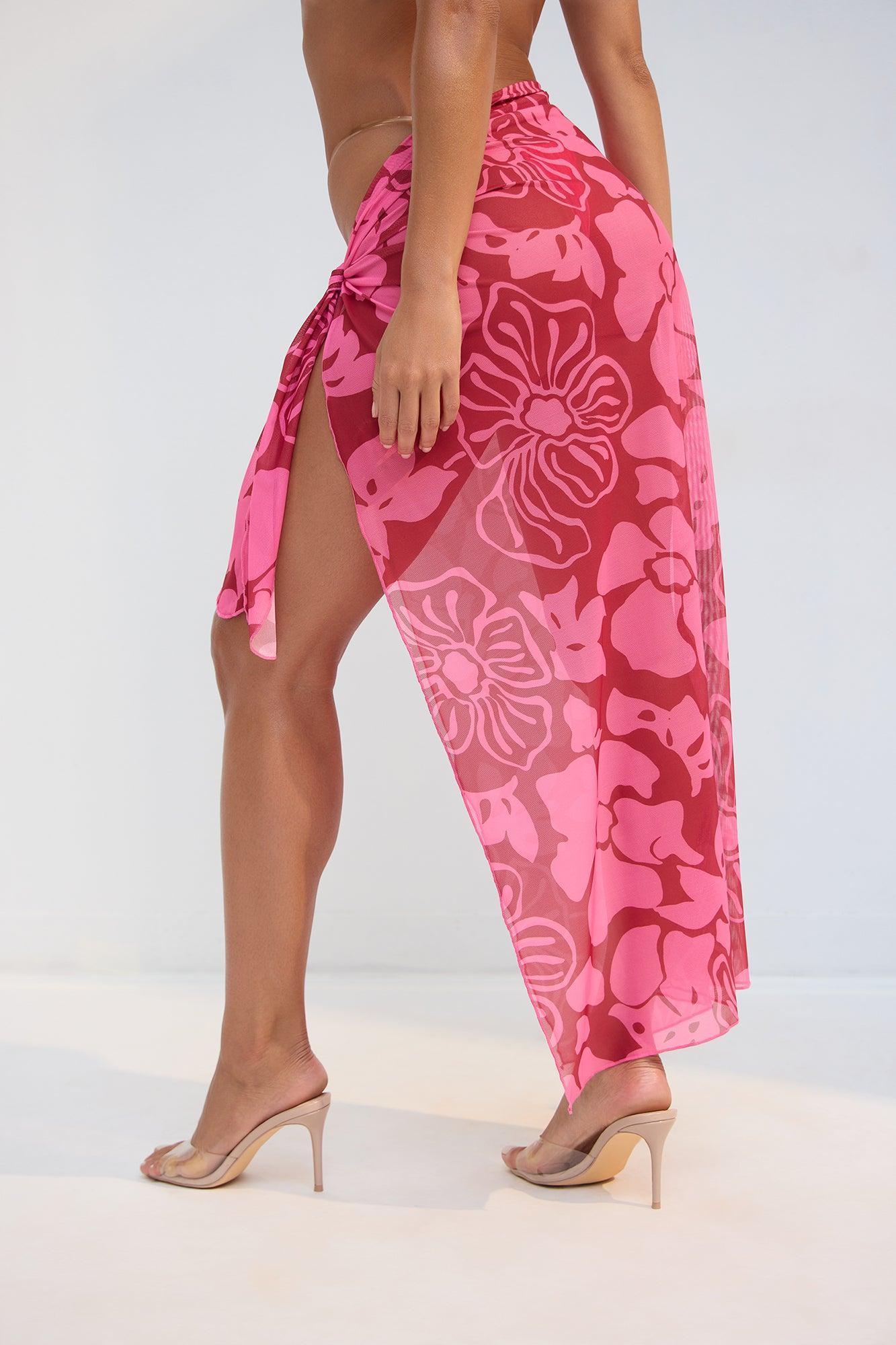Moana Tropical Florals Mesh Maxi Cover Up Sarong - Red/combo Product Image