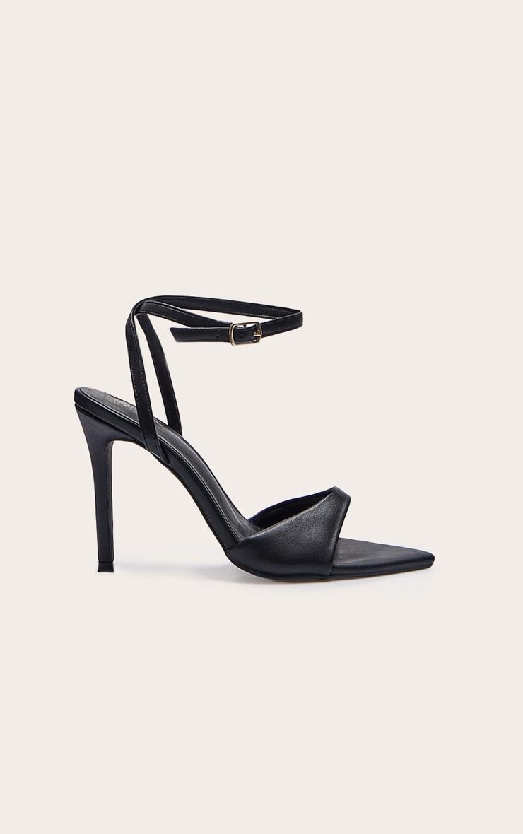 Black PU Point Toe High Stiletto Heeled Sandals Product Image