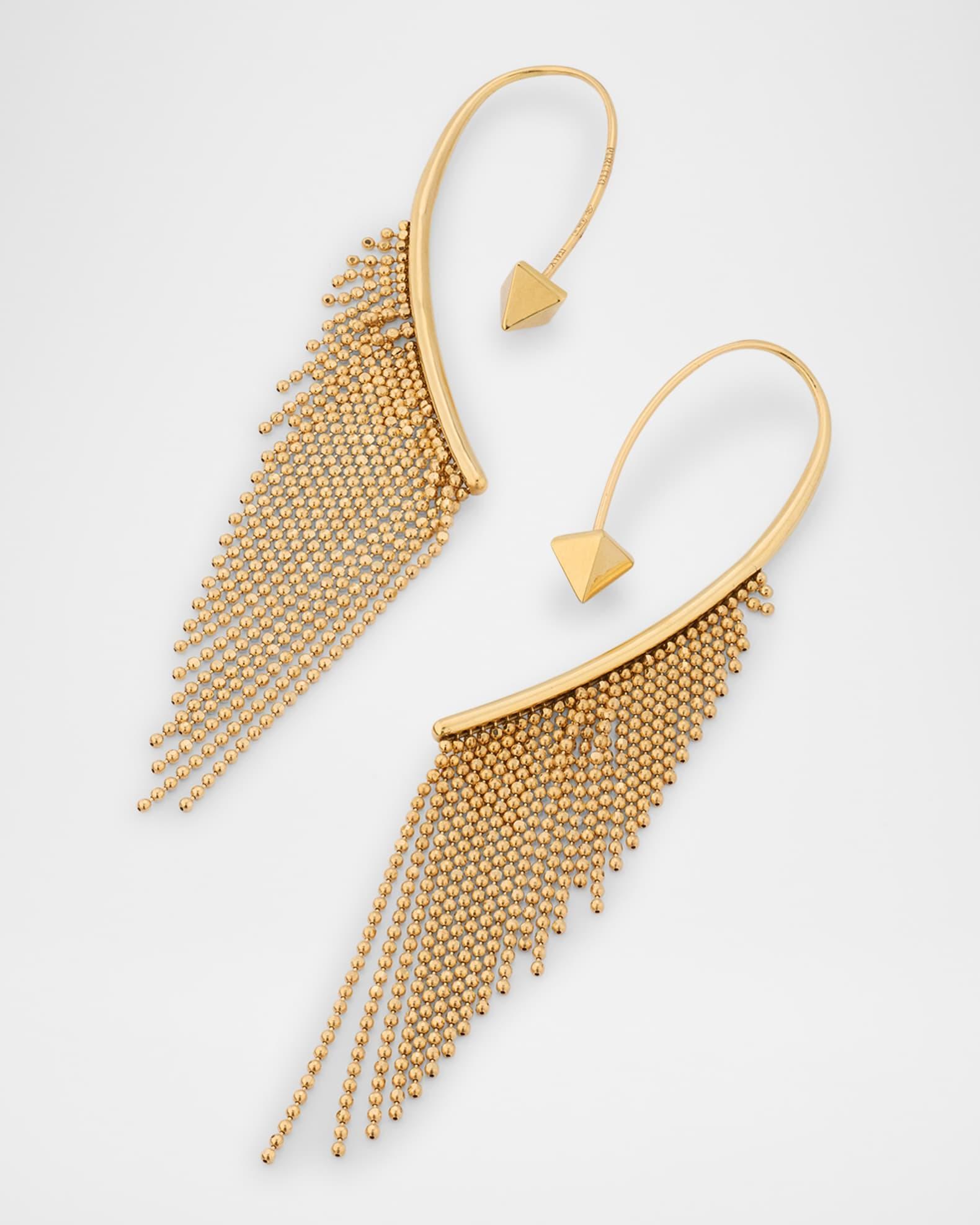 18K Yellow Gold Chains Short Fringe Curve Earrings Product Image