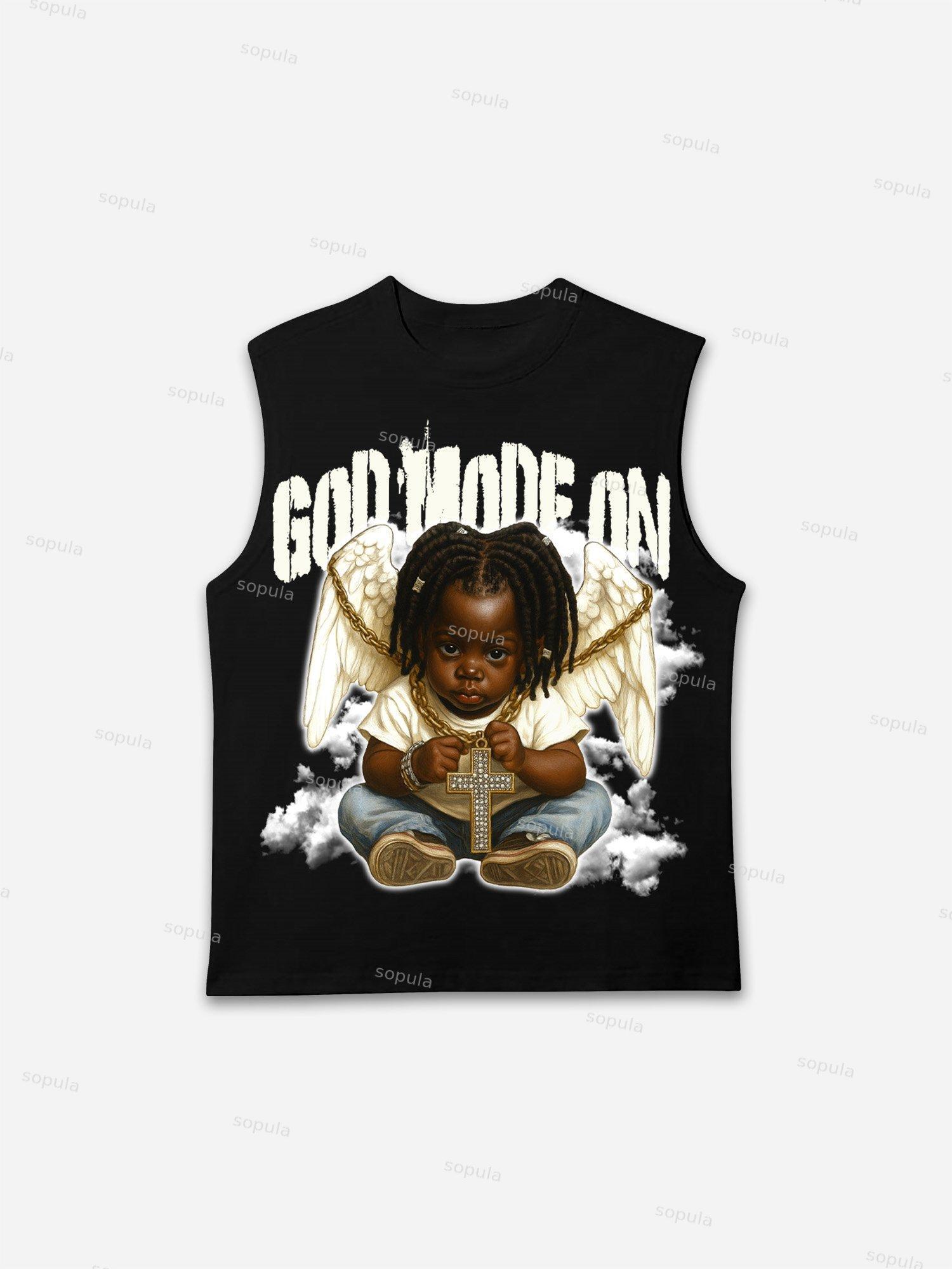 Black Kid Angel God Mode Is On Vintage Graphic Tank Top Product Image
