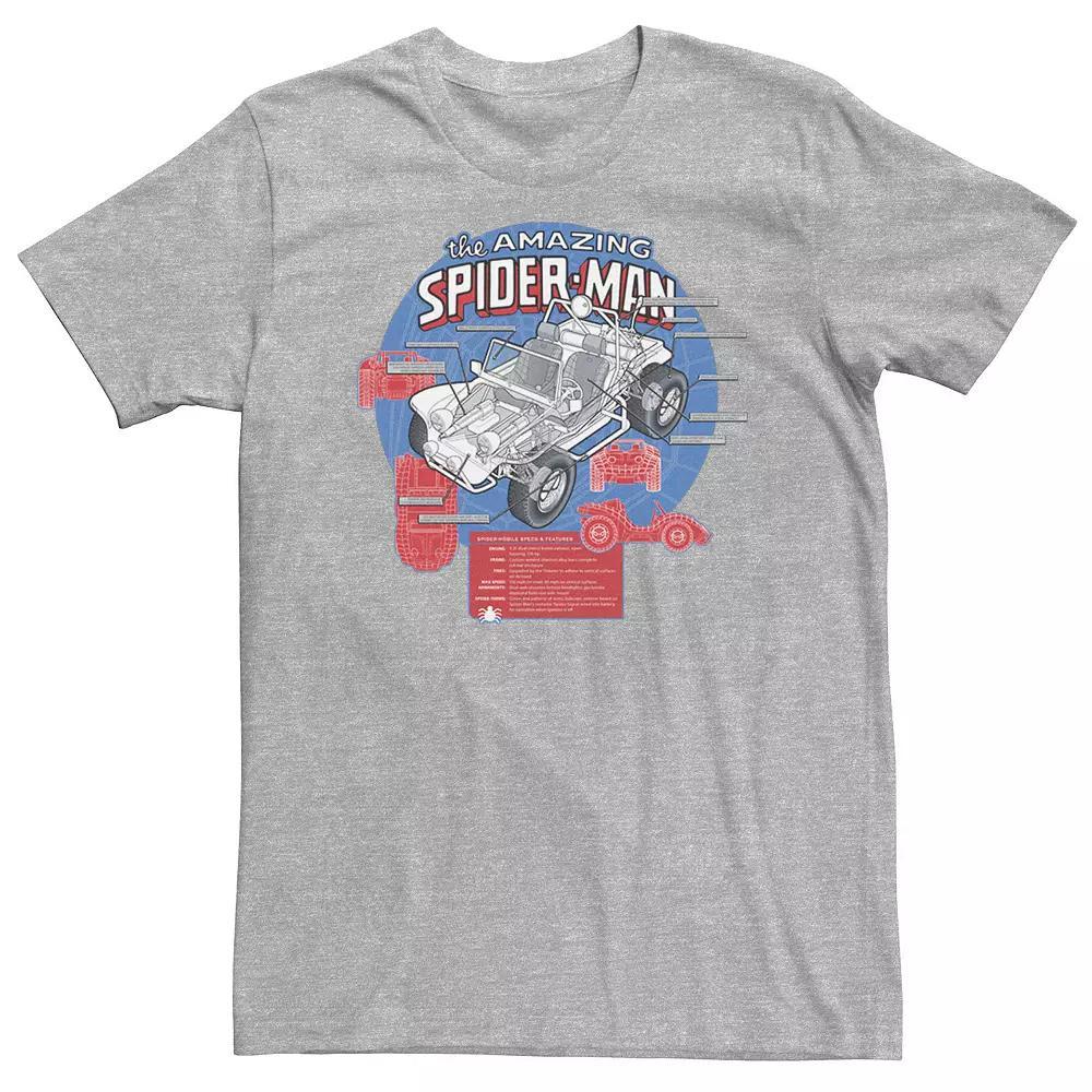 Big & Tall Marvel The Amazing Spider-Man Spider-Mobile Schematic Tee, Men's, Size: XXL Tall, Athletic Grey Product Image