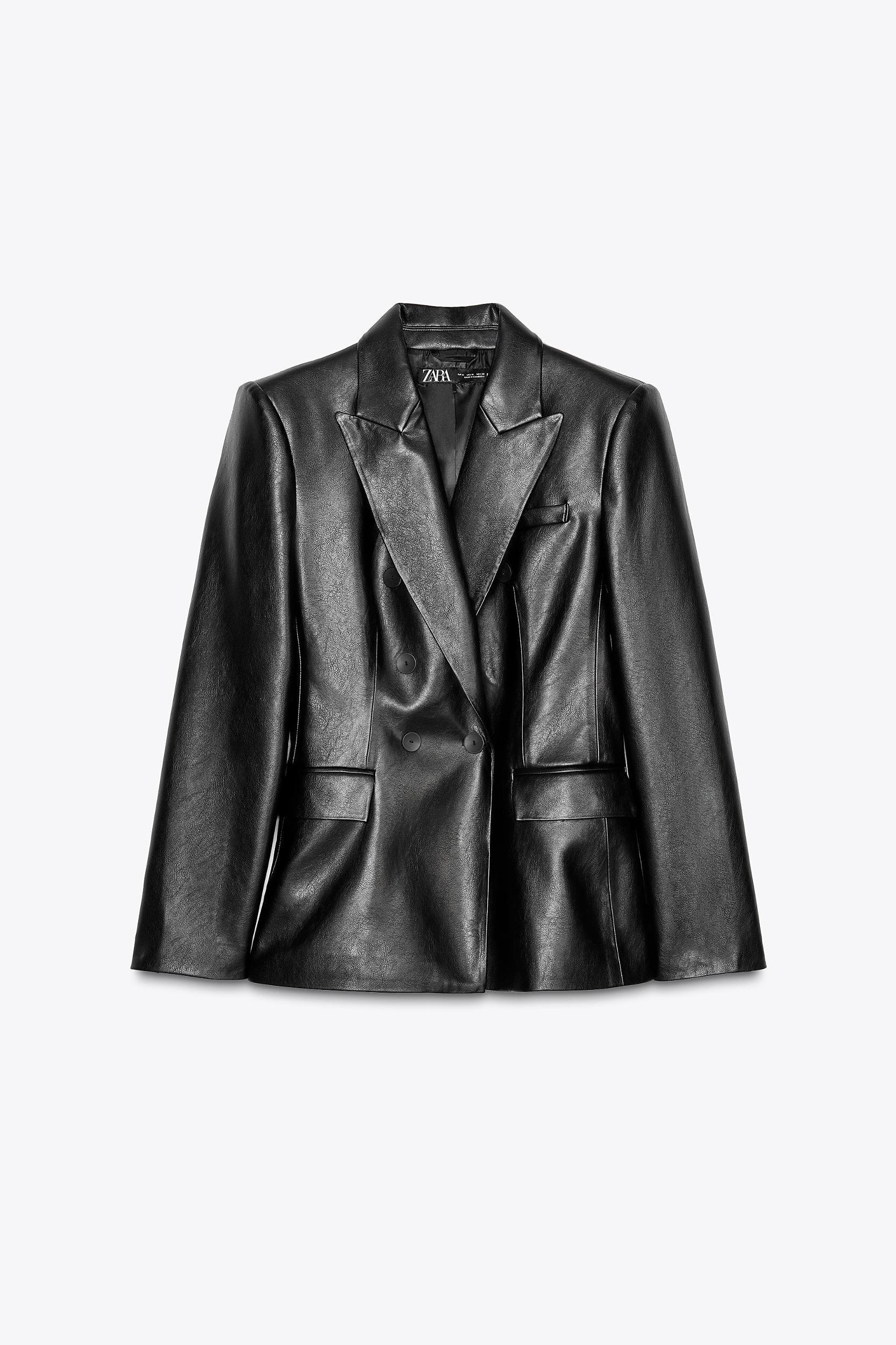 FAUX LEATHER DOUBLE BREASTED BLAZER Product Image