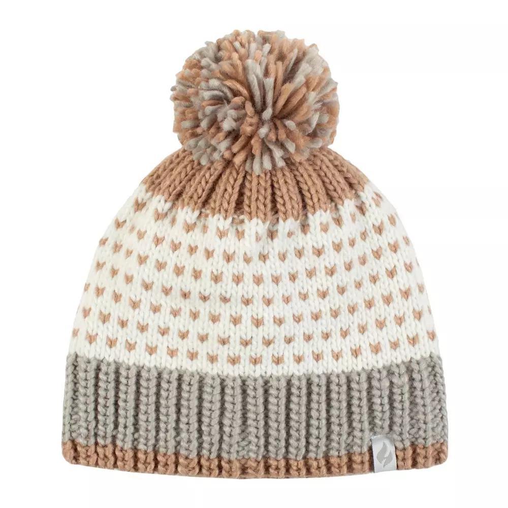 Women's Heat Holders Heatweaver Patterned Pom Pom Hat, White Beige Product Image
