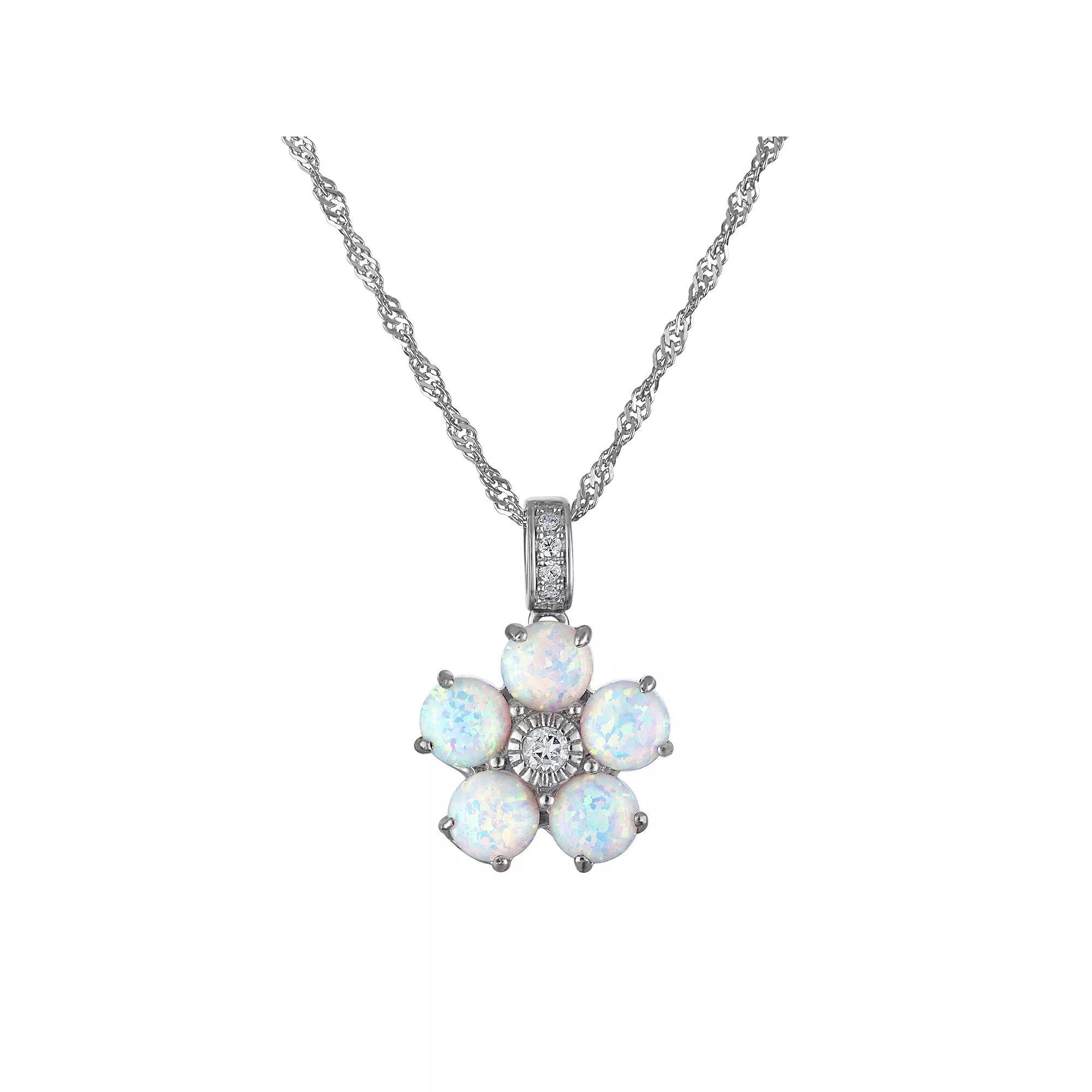 Designs by Gioelli Sterling Silver Lab-Created Opal Flower Pendant Necklace, Women's, Size: 18" Product Image