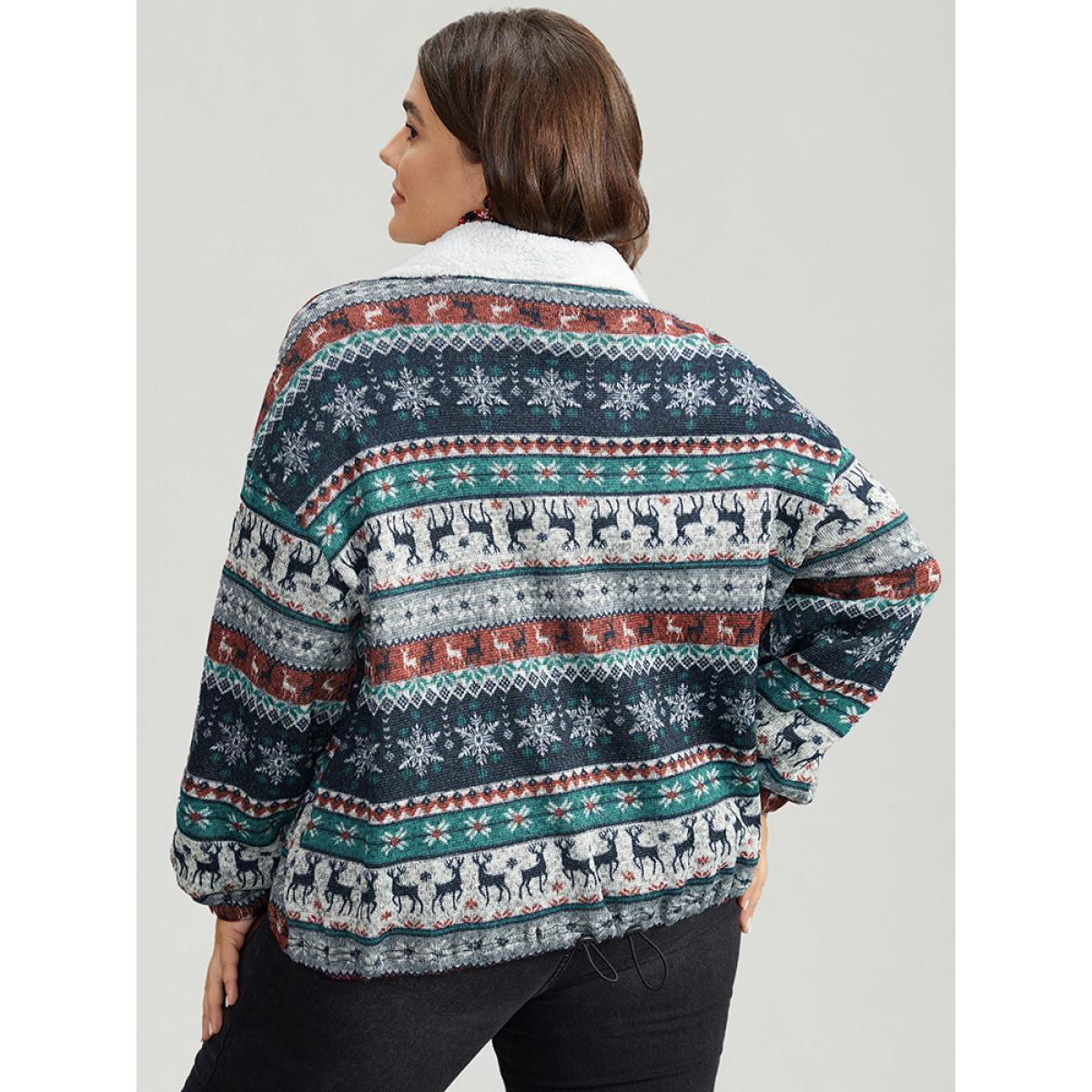 Plus Size Patchwork Contrast Drawstring Zipper Jacket Women Multicolor Elastic cuffs Dailywear Jackets BloomChic 10/M Product Image