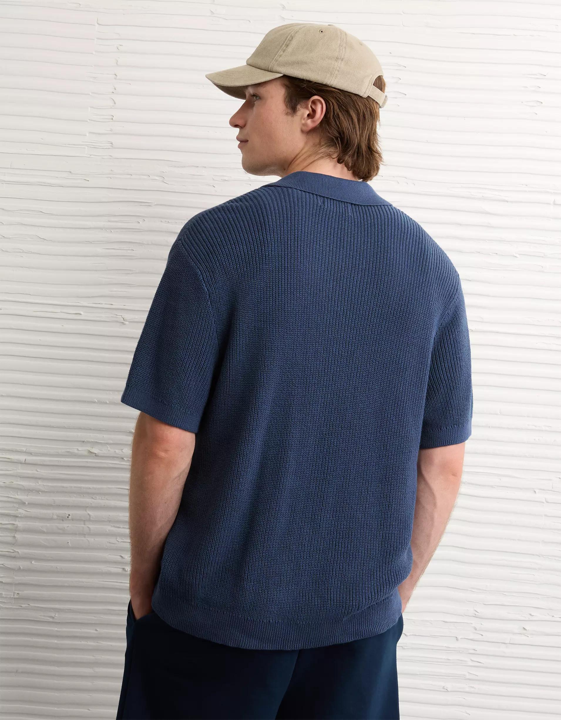 AE Shaker Button-Up Sweater Polo Shirt Product Image