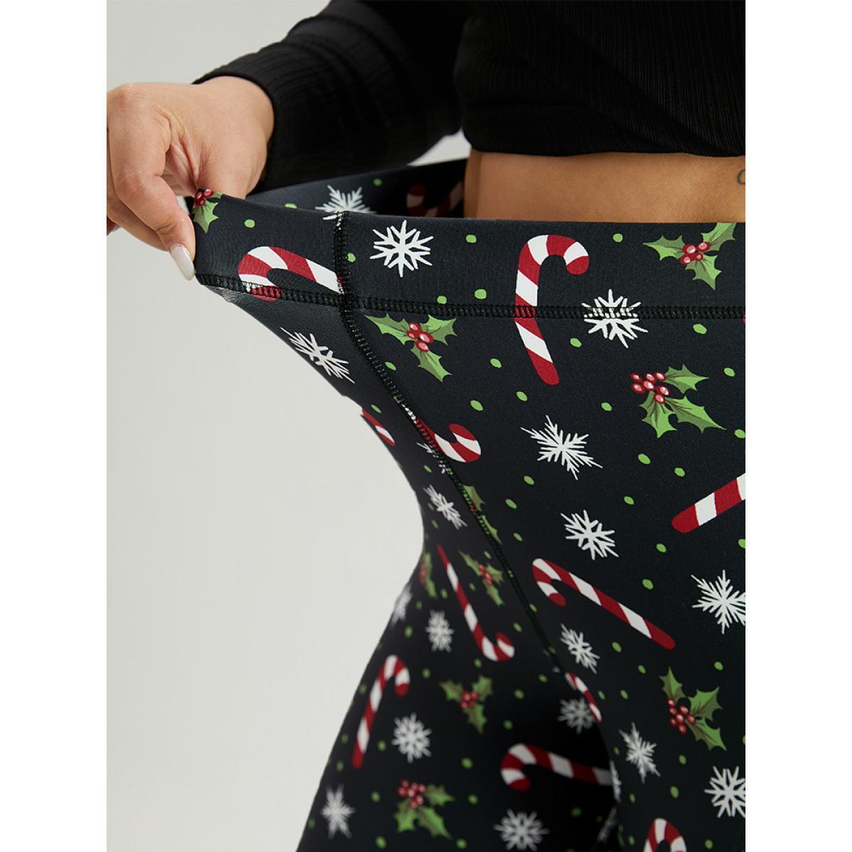 Plus Size Christmas Print Elastic Waist Skinny Leggings Women BlackFlower Casual High stretch Skinny High Rise Festival-Christmas Leggings BloomChic 26/4X Product Image