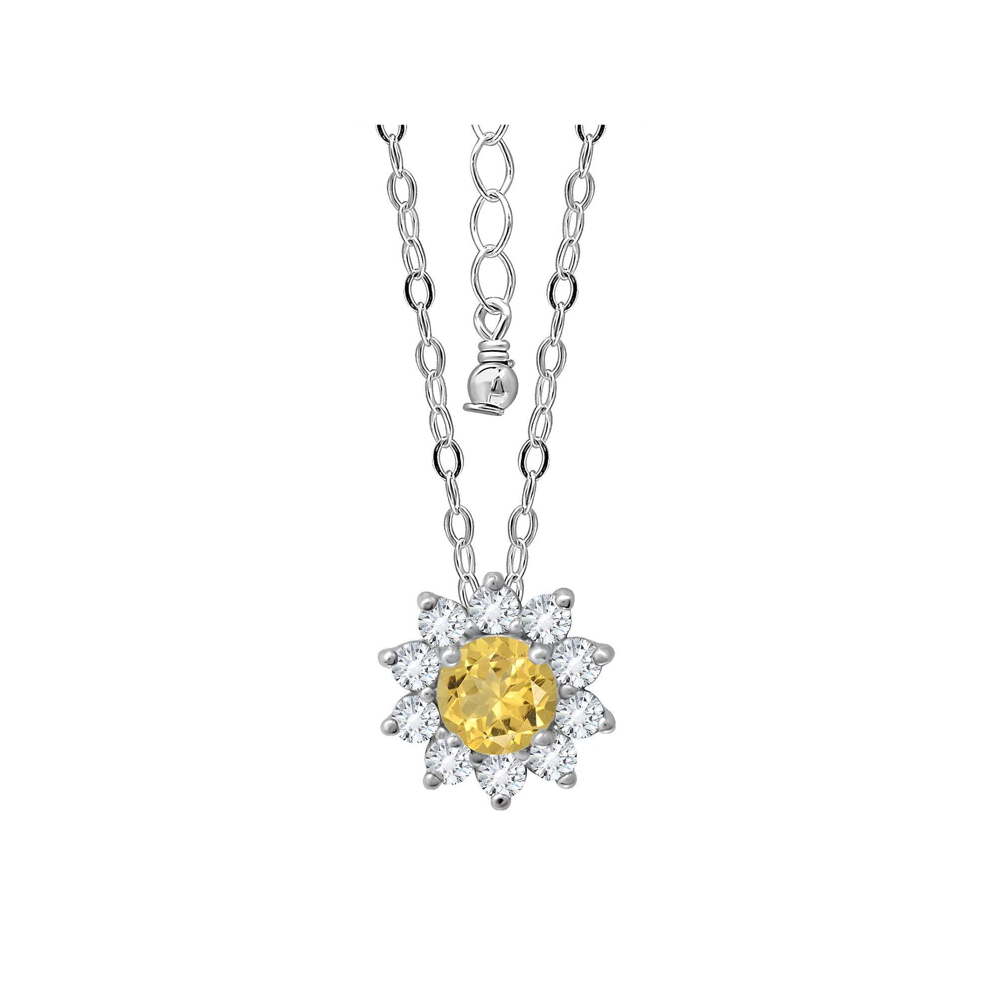 Aleure Precioso Sterling Silver Gemstone & White Topaz Halo Pendant Necklace, Women's, Size: 18", Silver Tone Yellow Product Image