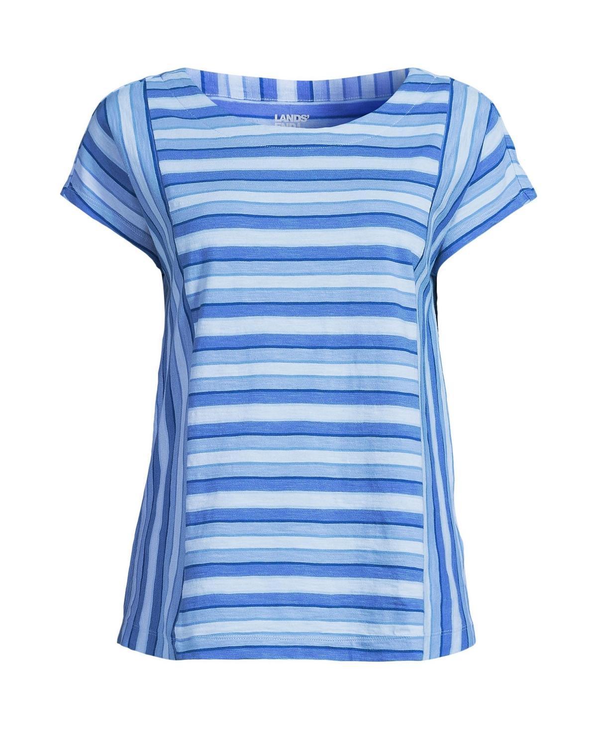 Women's Lands' End Slub Tee, Size: Small, Grey Team Stripe Product Image