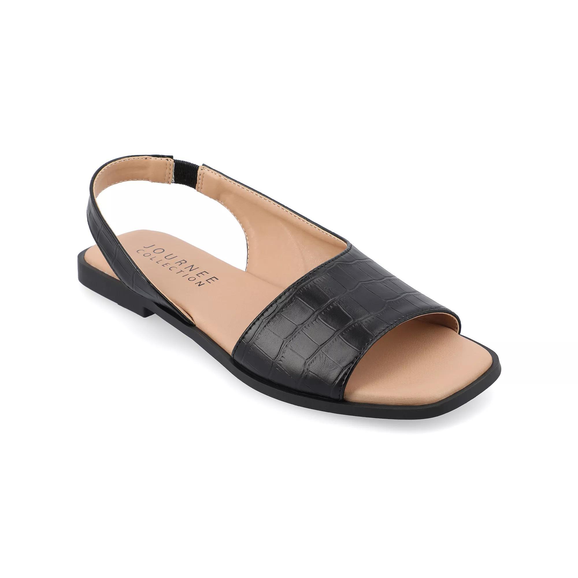 Journee Brinsley Women's Tru Comfort Foam Croco Texture Sling Back Sandals, Size: 9.5, Black Product Image