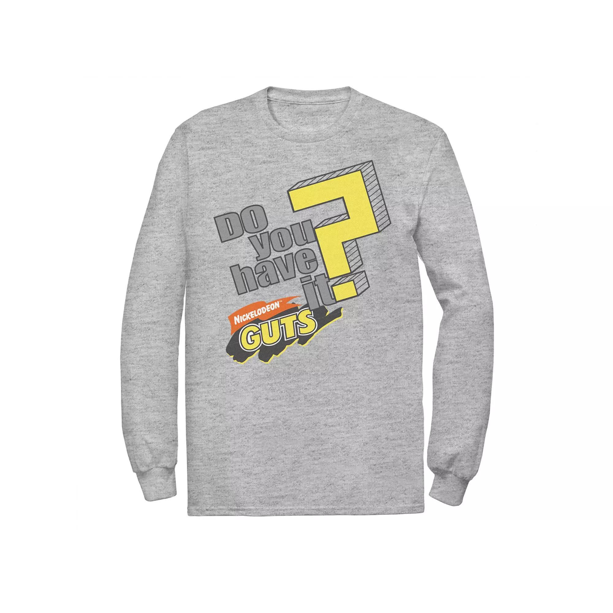 Mens Nickelodeon Guts Do You Have It Vintage Question Logo Long Sleeve Graphic Tee Athletic Grey Product Image