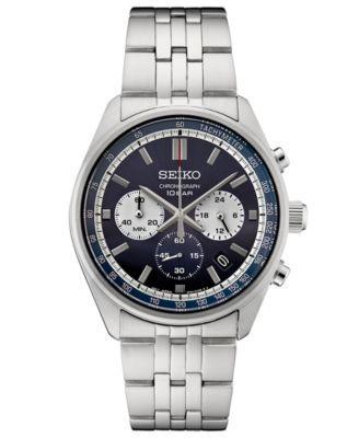 Seiko Mens Essentials Blue Dial Stainless Steel Chronograph Watch Silver Product Image