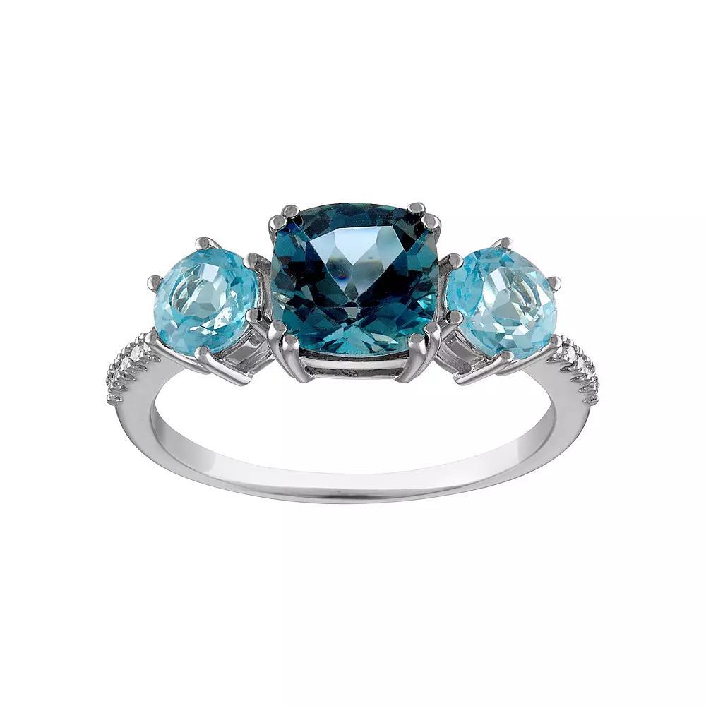 Tiara Sterling Silver Blue Topaz & Diamond Accent Ring, Womens Product Image