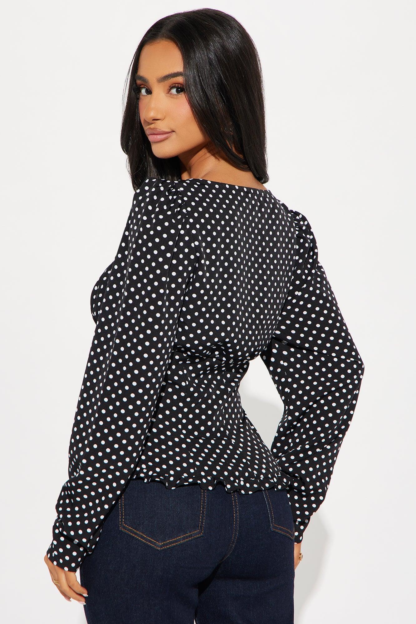 Romantic Beginning Polka Dot Long Sleeve Top - Black/White Product Image