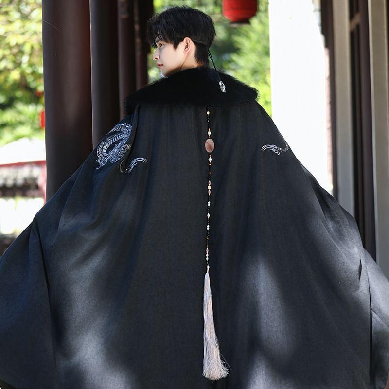 Traditional Chinese Embroidered Long Coat / Long-Sleeve Top / Maxi A-Line Skirt / Set Product Image