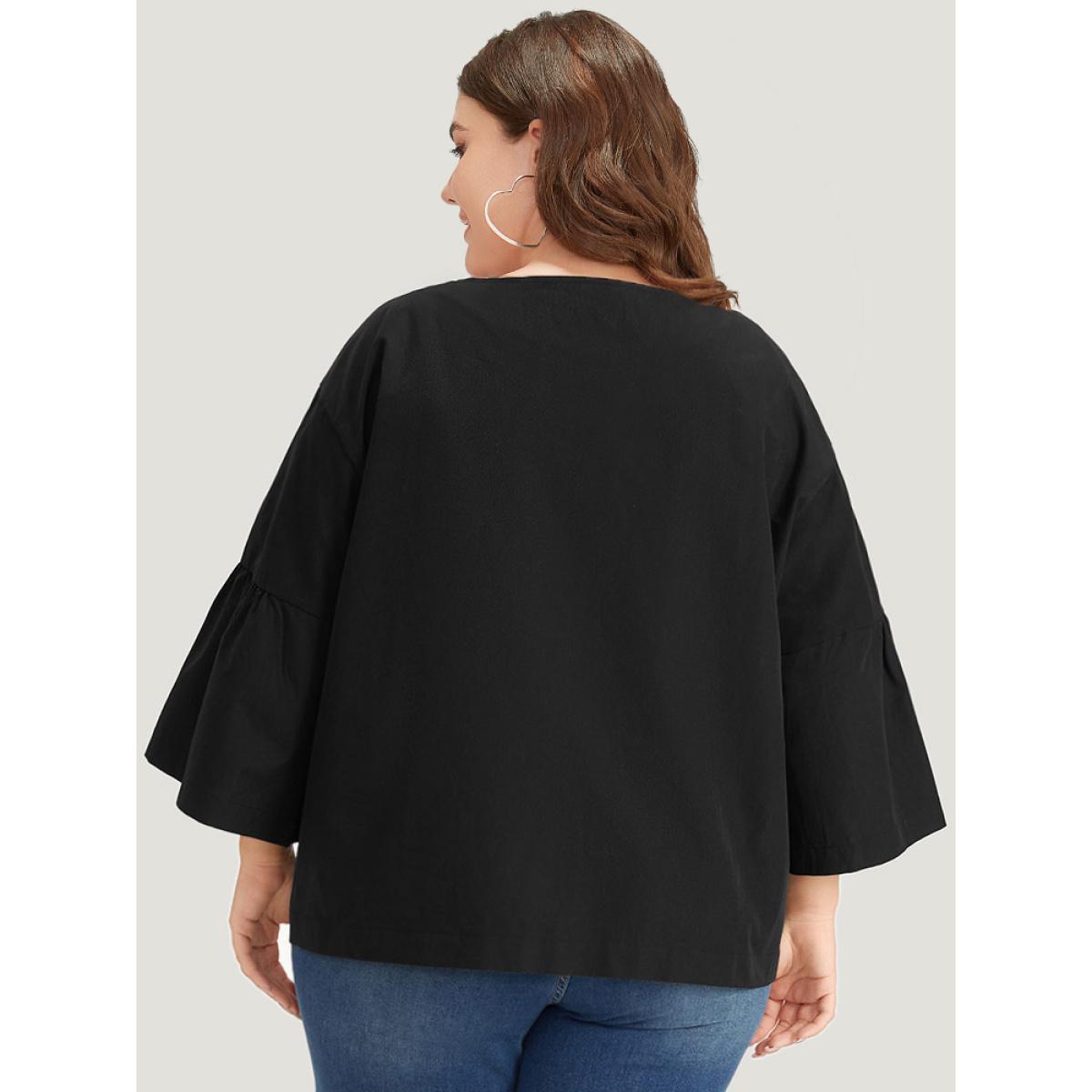 Plus Size Halloween Plain Lapel Collar Ruffle Trim Open Front Jacket Women Black Casual Gathered Dailywear Kimonos BloomChic 14-16/1X Product Image