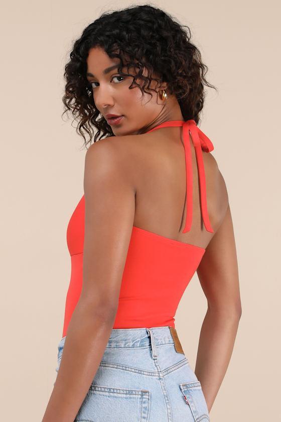 Amberlyn Bright Red Halter Neck Bodysuit Product Image