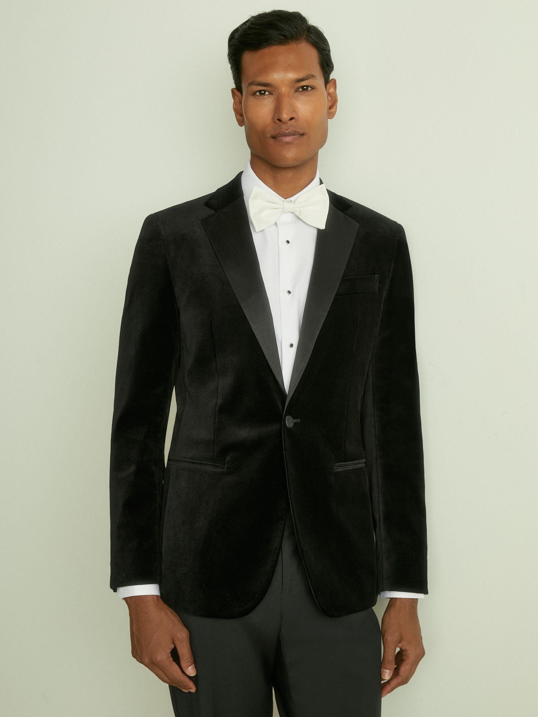 Velvet Single Breasted Slim Fit Jacket in Black Product Image