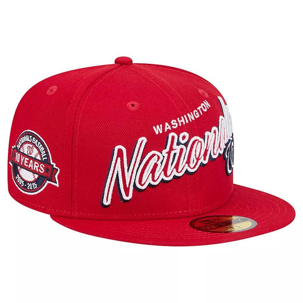 Men's New Era Red Washington Nationals Script Sided 59FIFTY Fitted Hat, Size: 7 7/8 Product Image