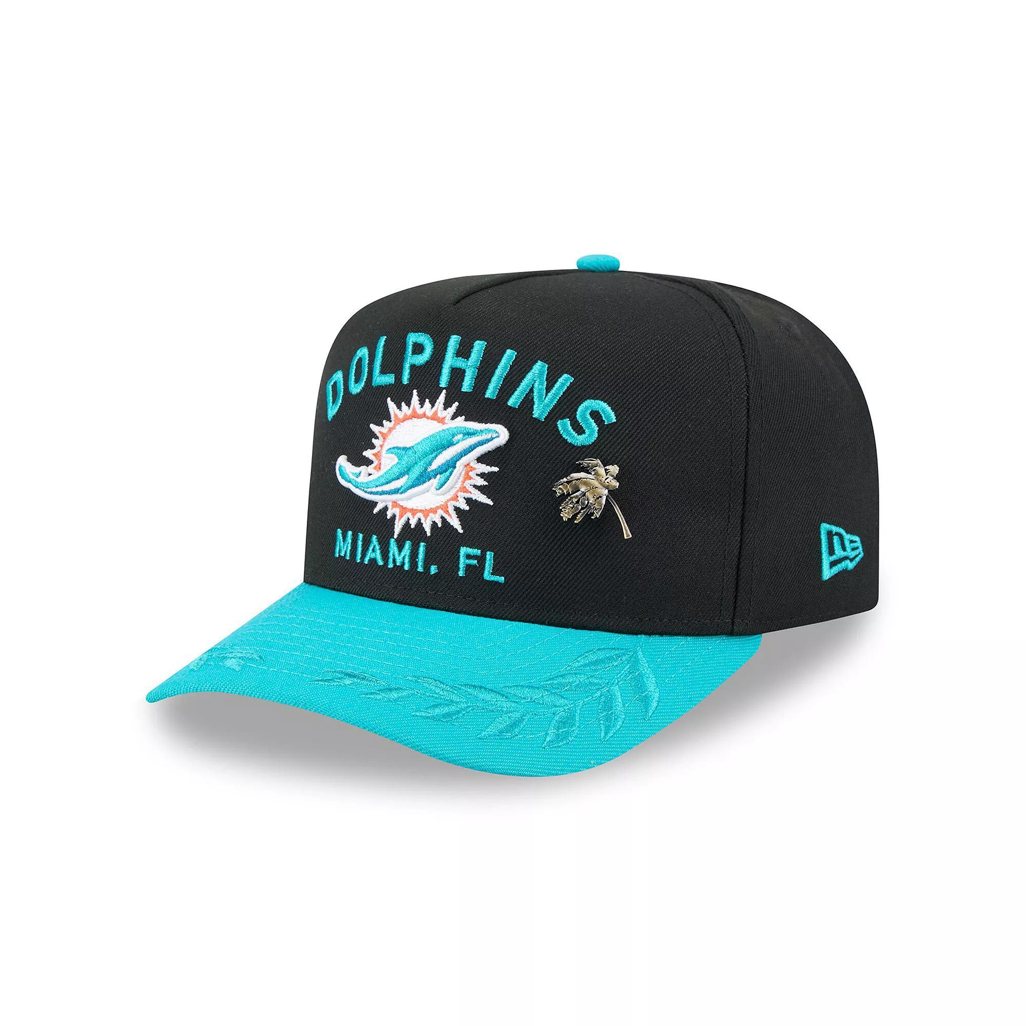 Men's New Era Black/Aqua Miami Dolphins 2025 NFL Draft On Stage A-Frame 59FIFTY Fitted Hat, Size: 7 Product Image