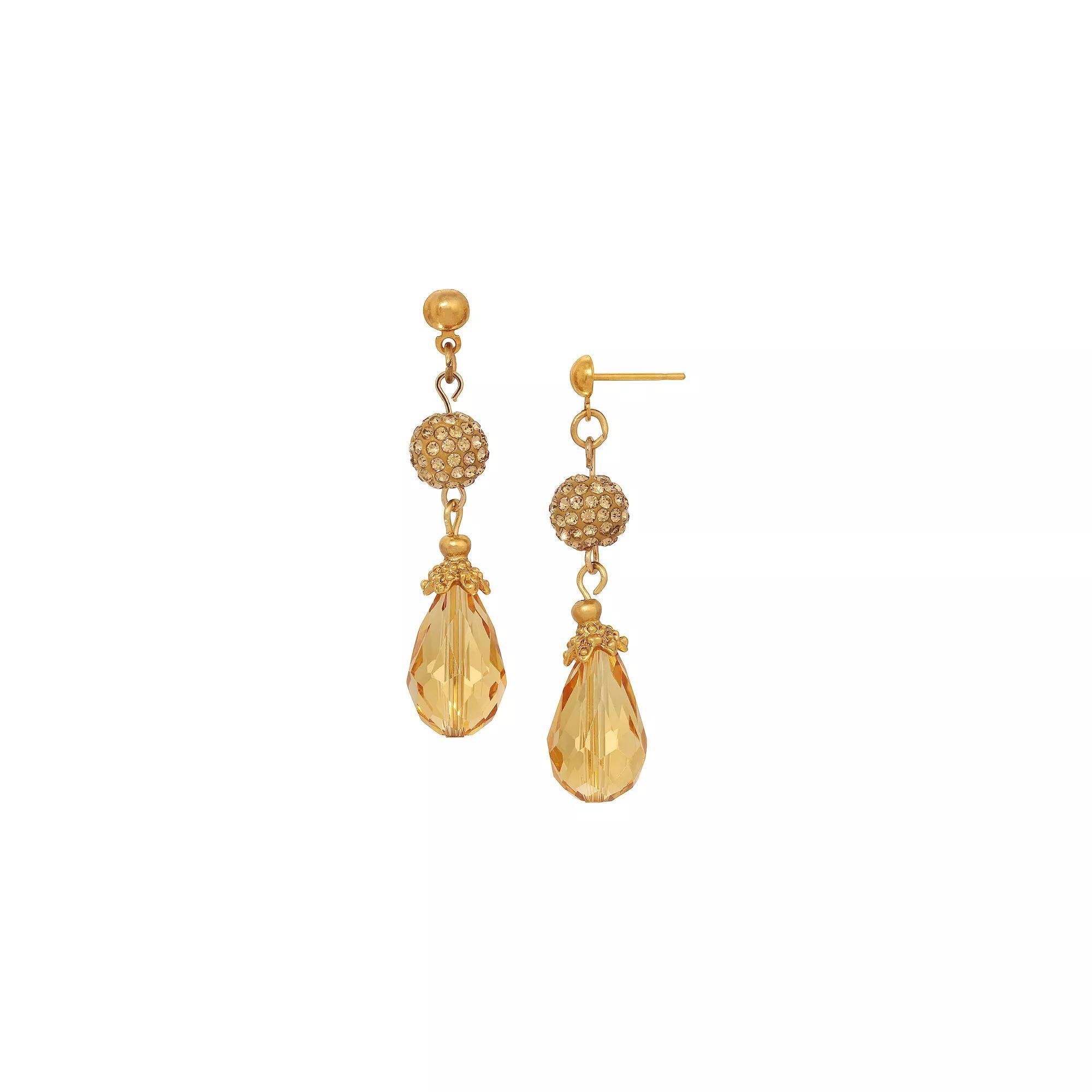 1928 Gold Tone Yellow Crystal Beaded Drop Earrings, Womens, Beige Product Image