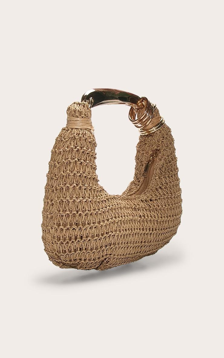Gold Metal Handle Raffia Hand Bag Product Image