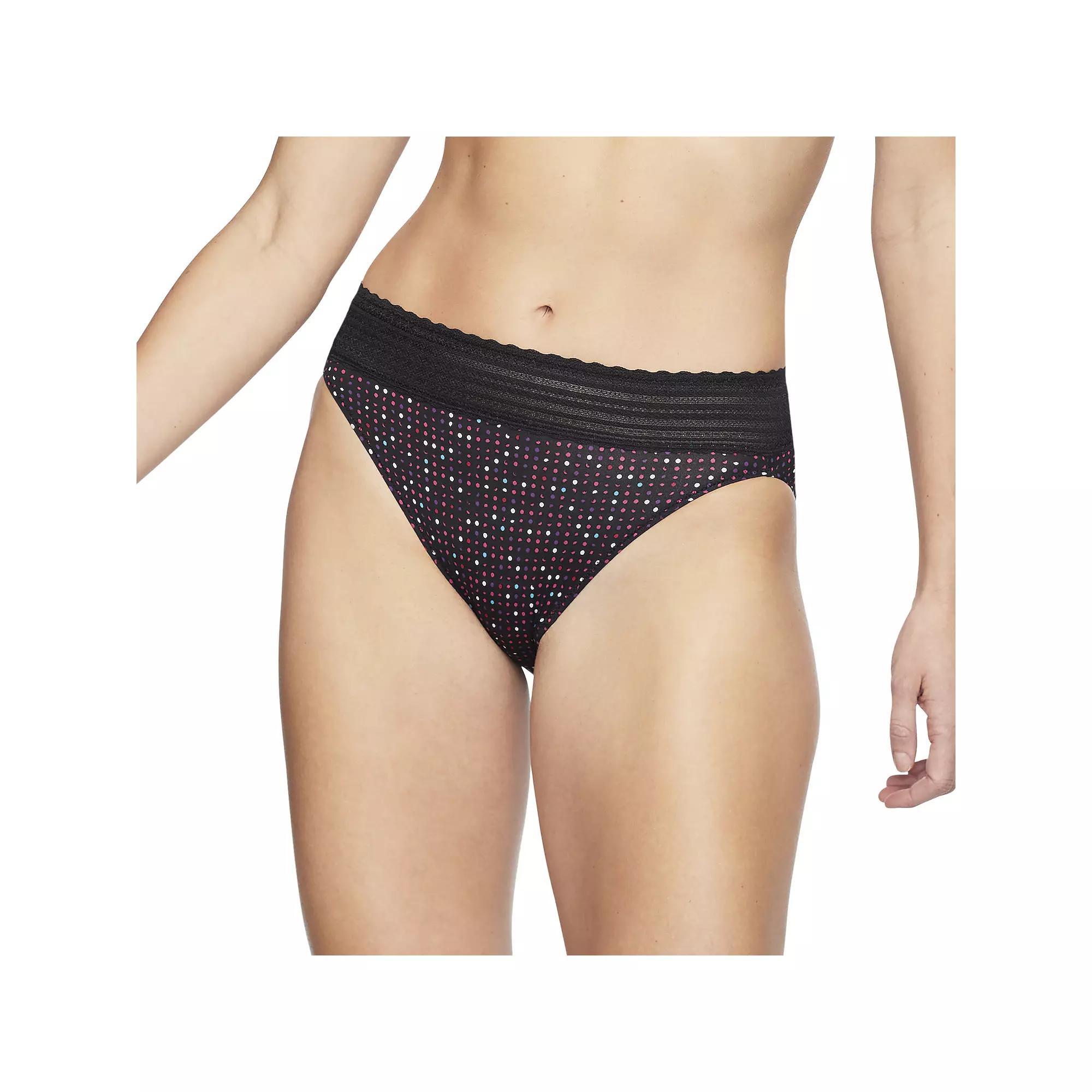 Warners No Pinching, No Problems® Dig-Free Comfort Waist with Lace Microfiber Hi-Cut 5109J, Women's, Size: XL, Black Sparkle Dot Product Image