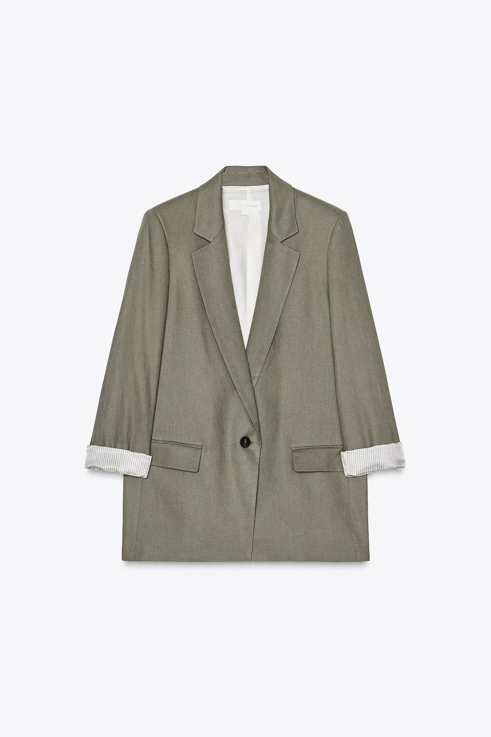 PRINTED LINEN BLEND CUFFED BLAZER Product Image