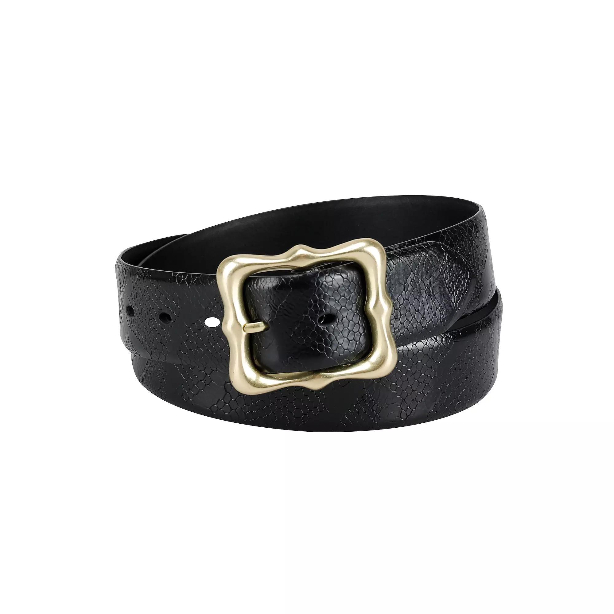 Women's LC Lauren Conrad Reversible Ornate Center Bar Buckle Belt, Size: XL, Black Snake Product Image