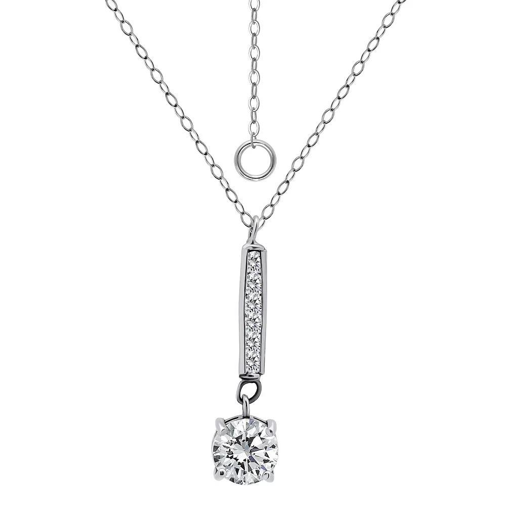 Aleure Precioso Sterling Silver Pave Cubic Zirconia Bar Pendant Necklace, Women's, Size: 16-18" ADJ Product Image