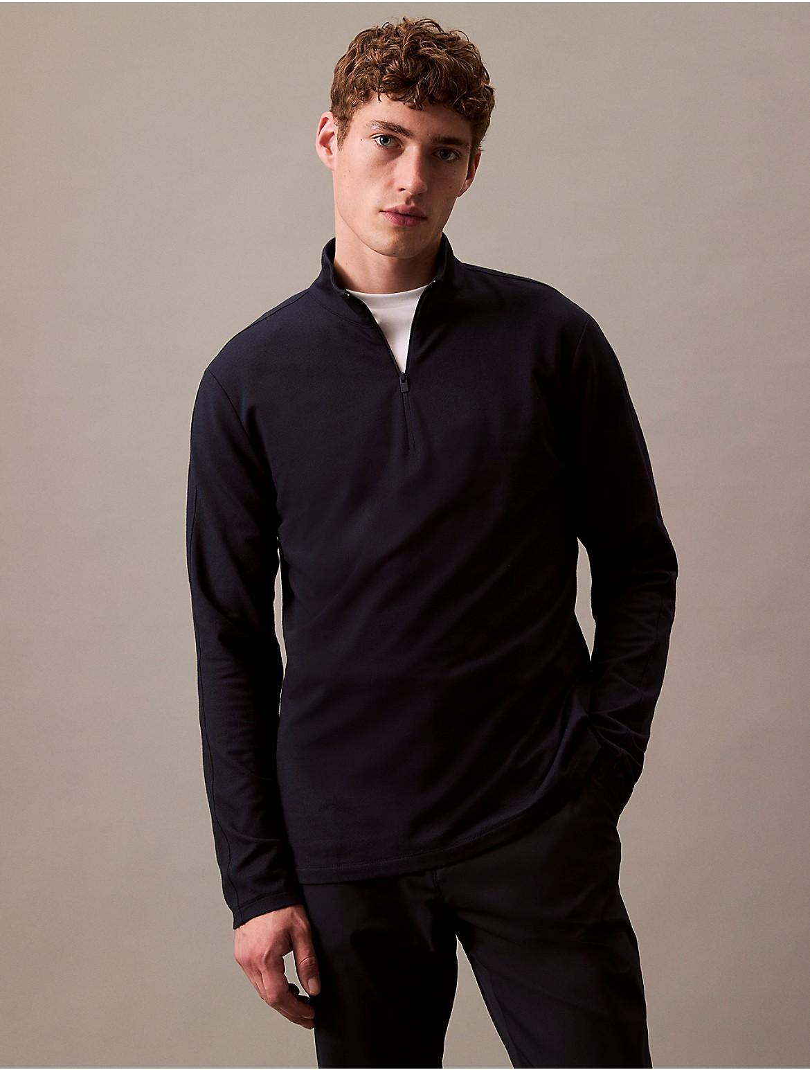 Calvin Klein Mens Tech Pique Quarter Zip Mock Neck Top - Black Product Image