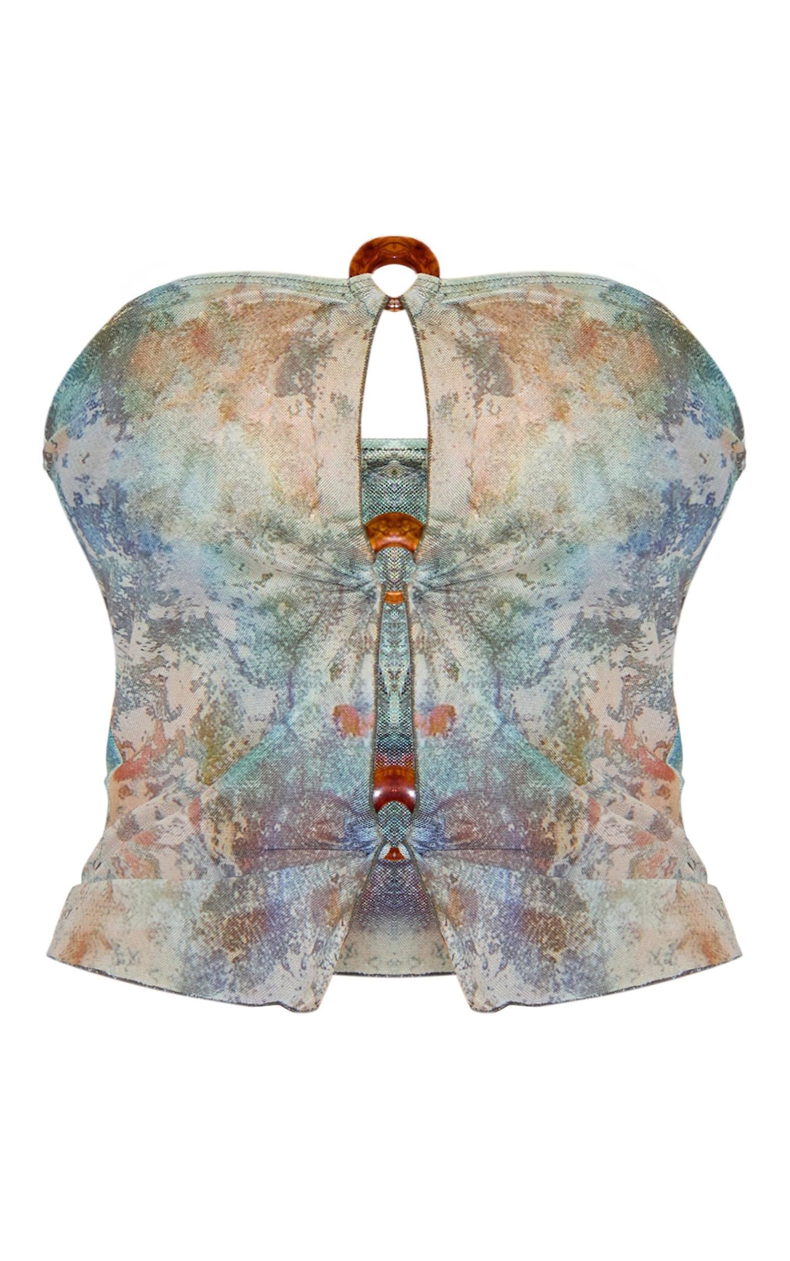Green Mottled Print O Ring Detail Bandeau Beach Top Product Image