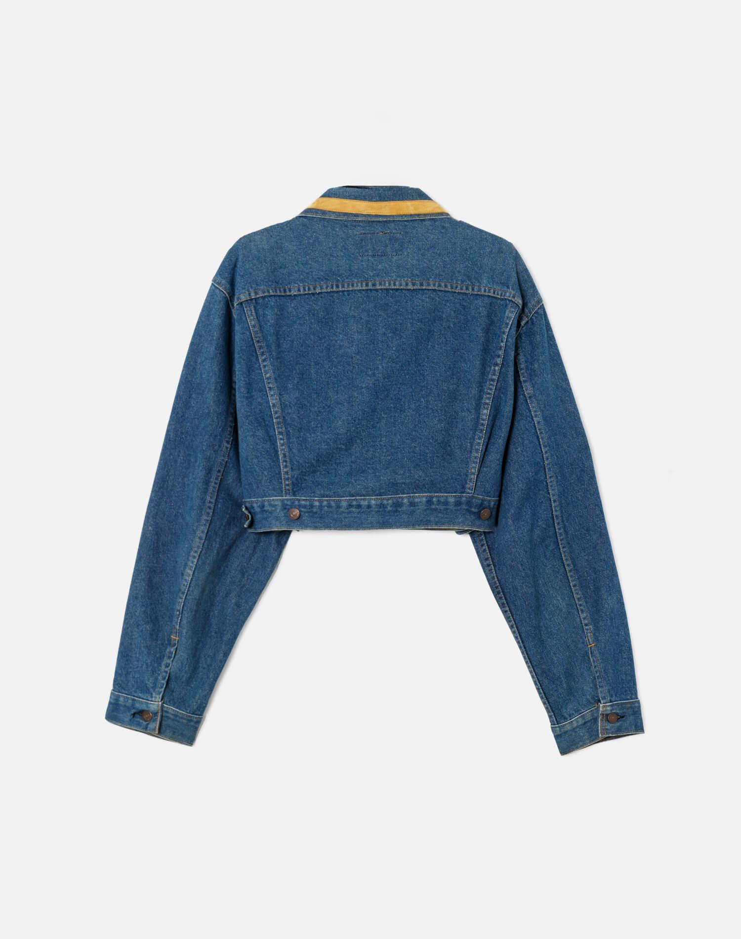 80s Cropped Denim and Suede Jacket Female Product Image