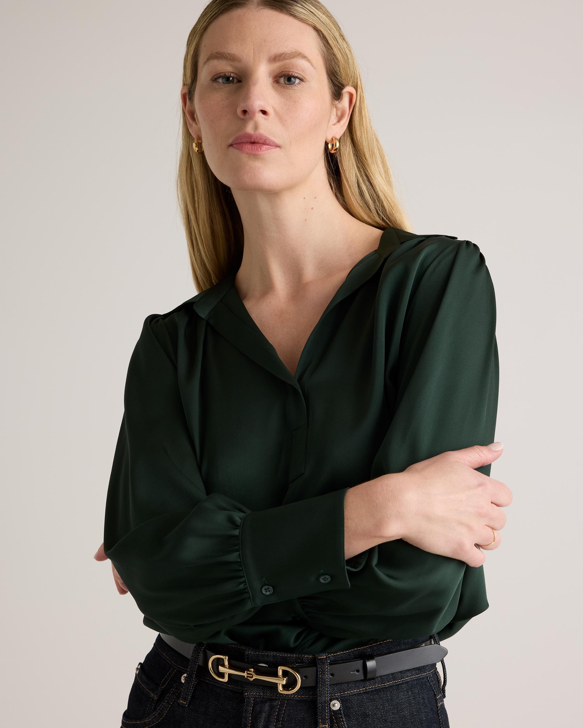 Quince | Women's Washable Stretch Silk Split Neck Blouse Mulberry Silk Product Image