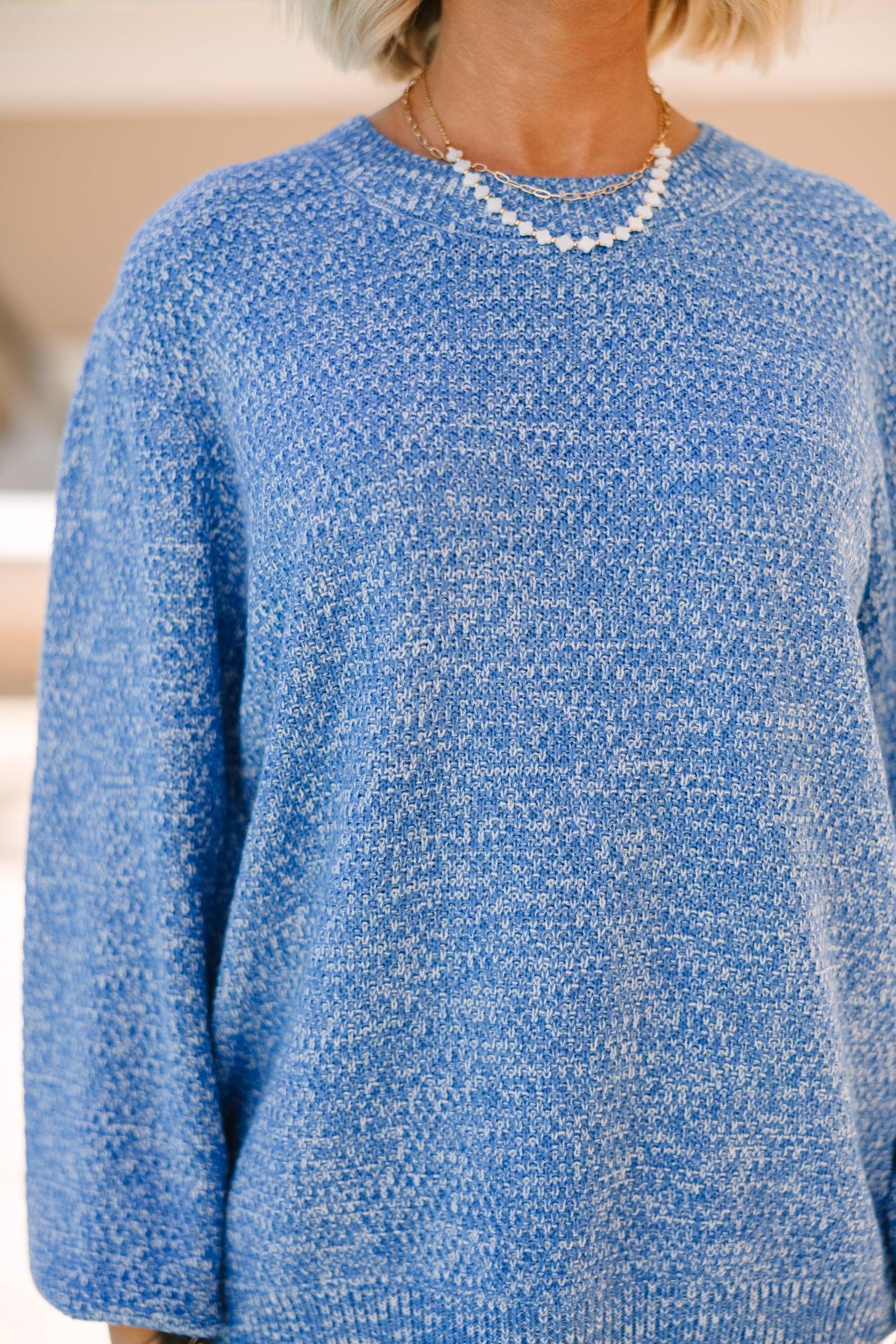 The Slouchy Royal Blue Bubble Sleeve Sweater Female Product Image