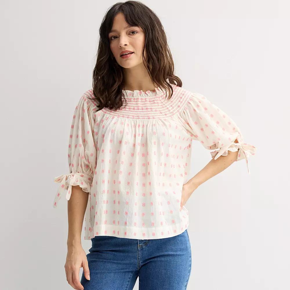 Womens Farmers Market Smocked Neck Top Product Image