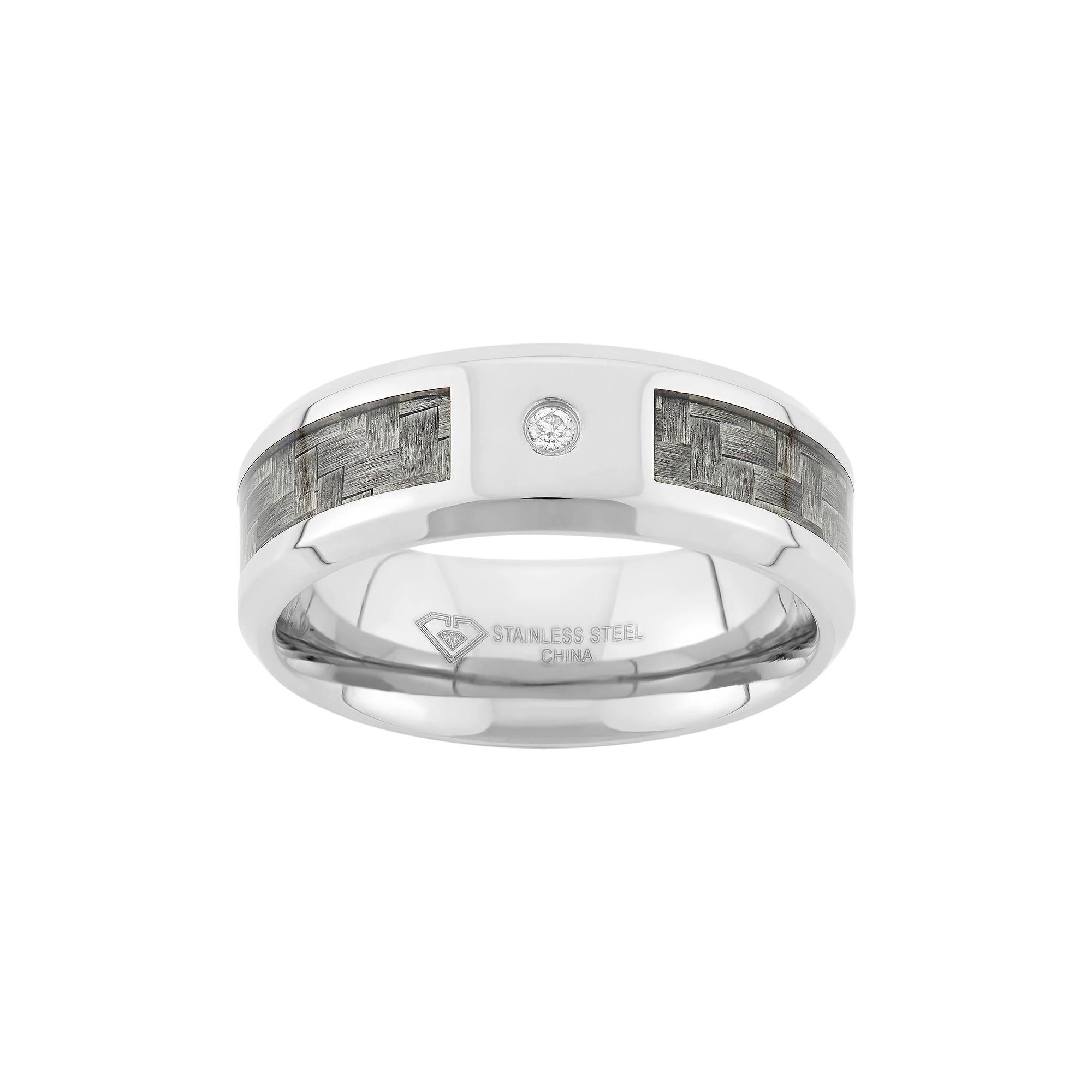 Diamond Accent Stainless Steel and Carbon Fiber Wedding Band - Men, Men's, Size: 7.50, Grey Product Image