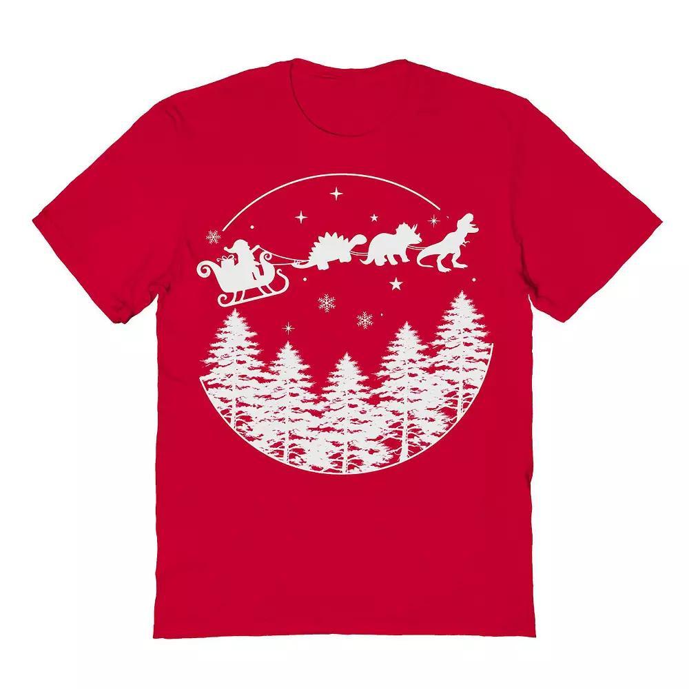 Men's Dinosaur Ride Christmas Graphic Tee, Size: XXL, Red Product Image