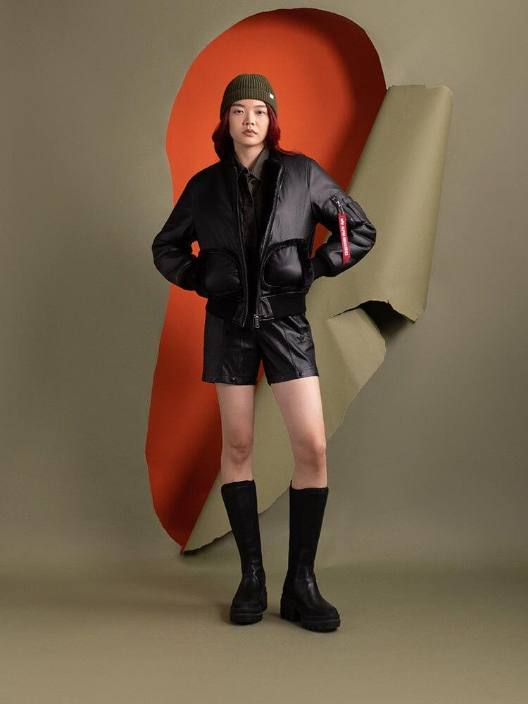 WOMEN'S REVERSIBLE FAUX LEATHER MA-1 BOMBER JACKET - CHOCOLATE / S Product Image