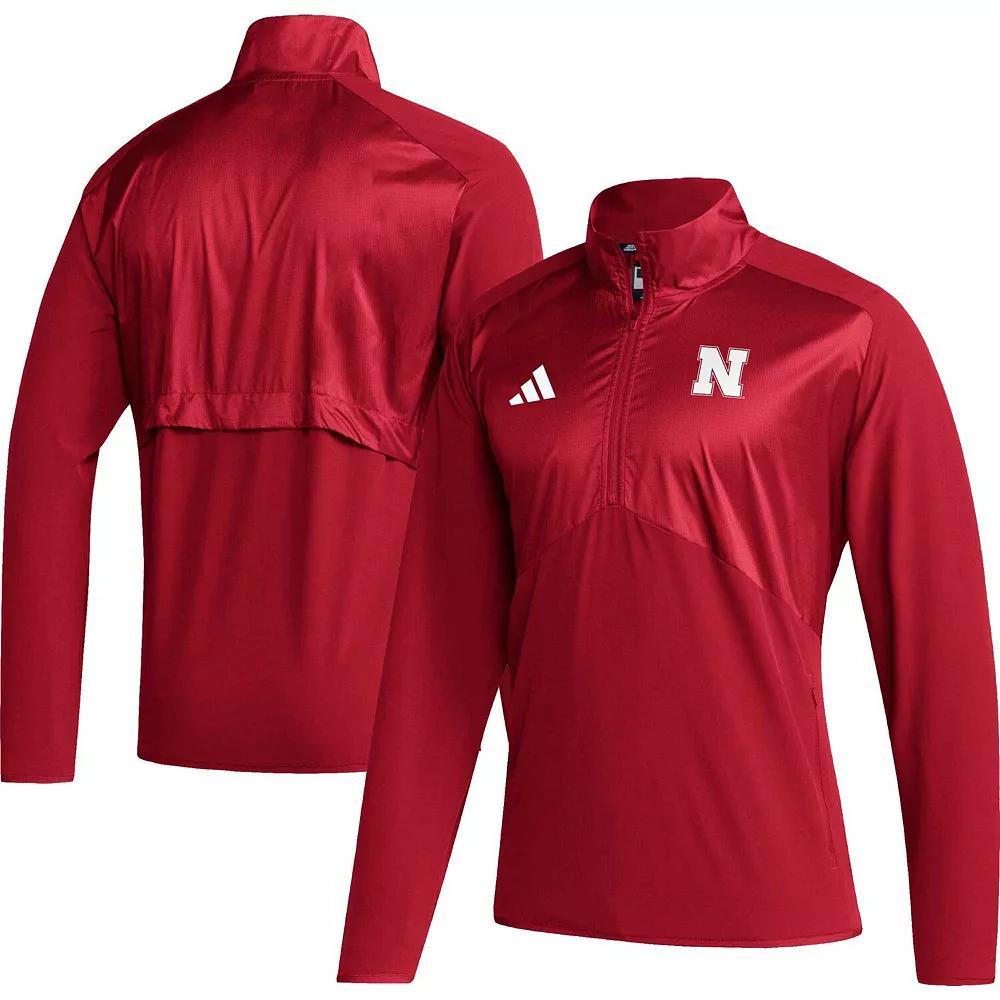 Men's adidas Scarlet Nebraska Huskers Sideline AEROREADY Raglan Sleeve Quarter-Zip Jacket, Size: Large, Red Product Image