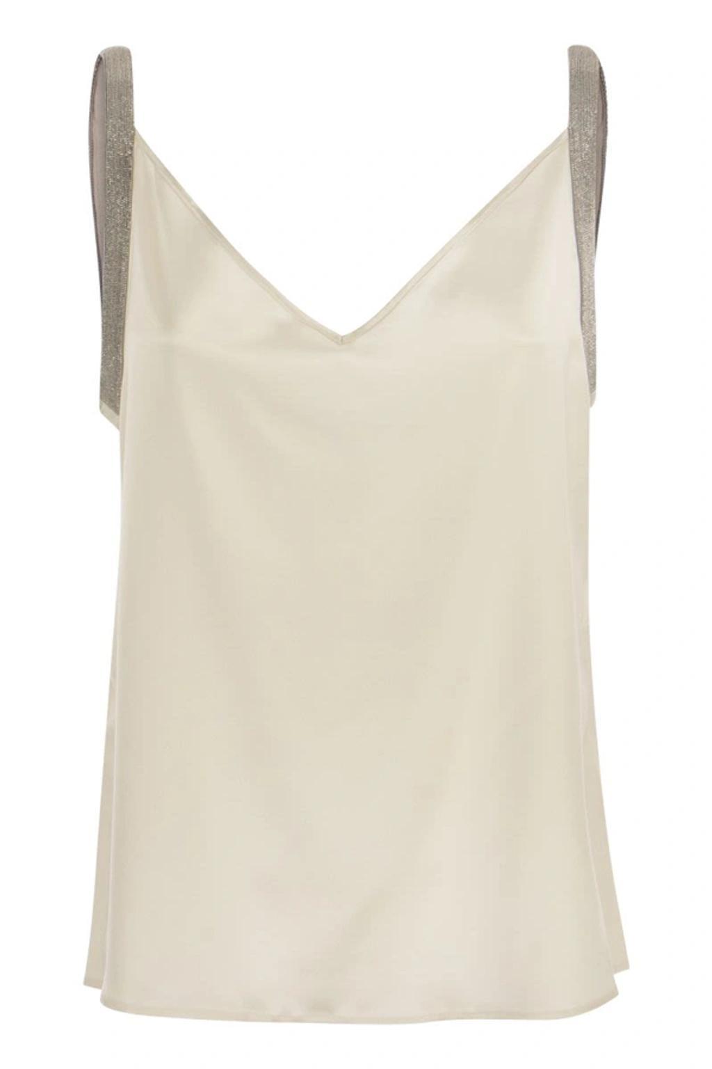 FABIANA FILIPPI V-neck Satin-finish Top In Natural Product Image