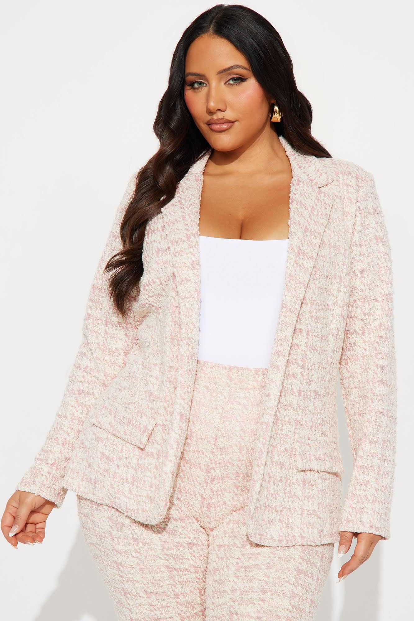 Avery Knit Tweed Blazer Pant Set - Pink Product Image