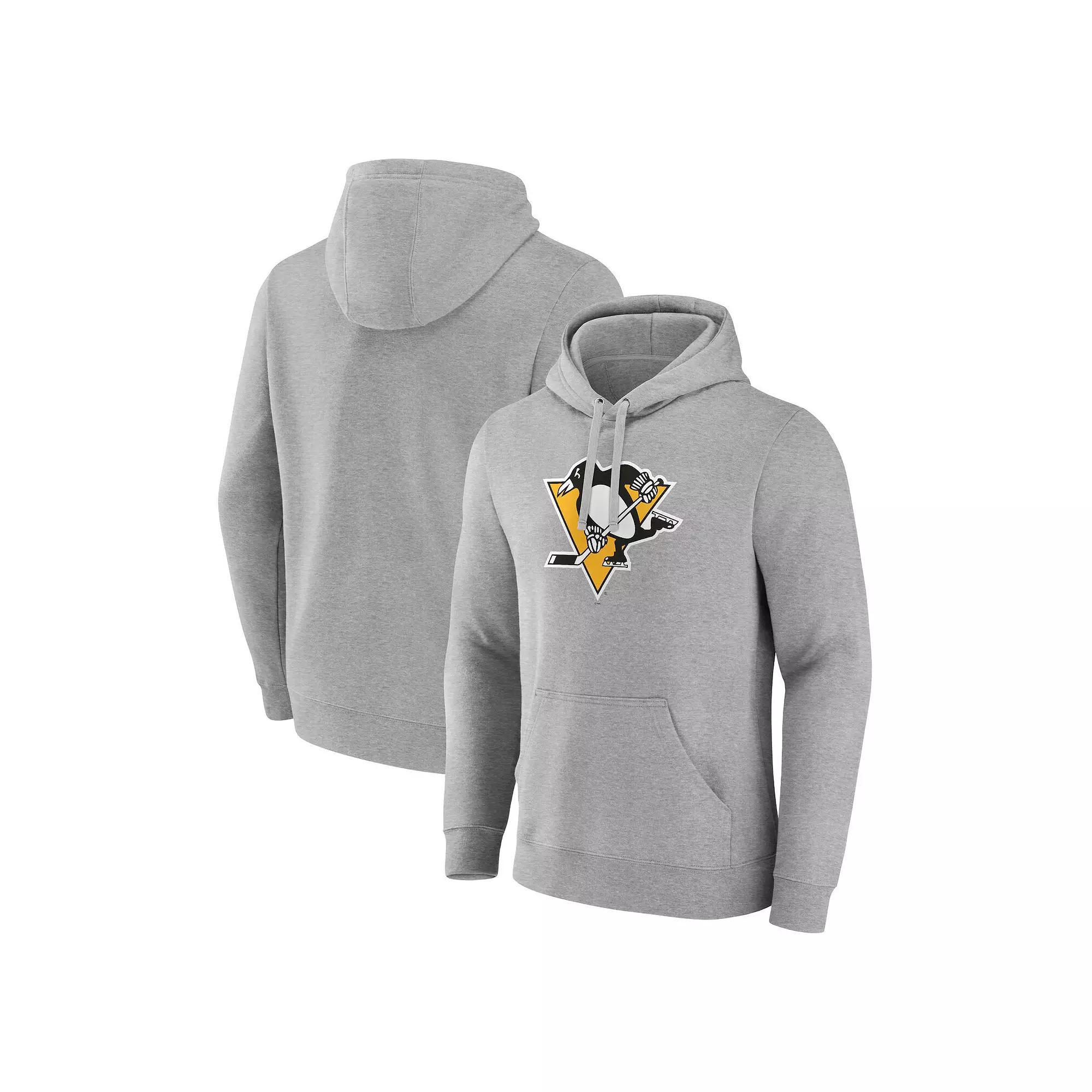 Men's Fanatics Branded Heather Gray Pittsburgh Penguins Primary Logo Pullover Hoodie, Size: Small, Grey Product Image