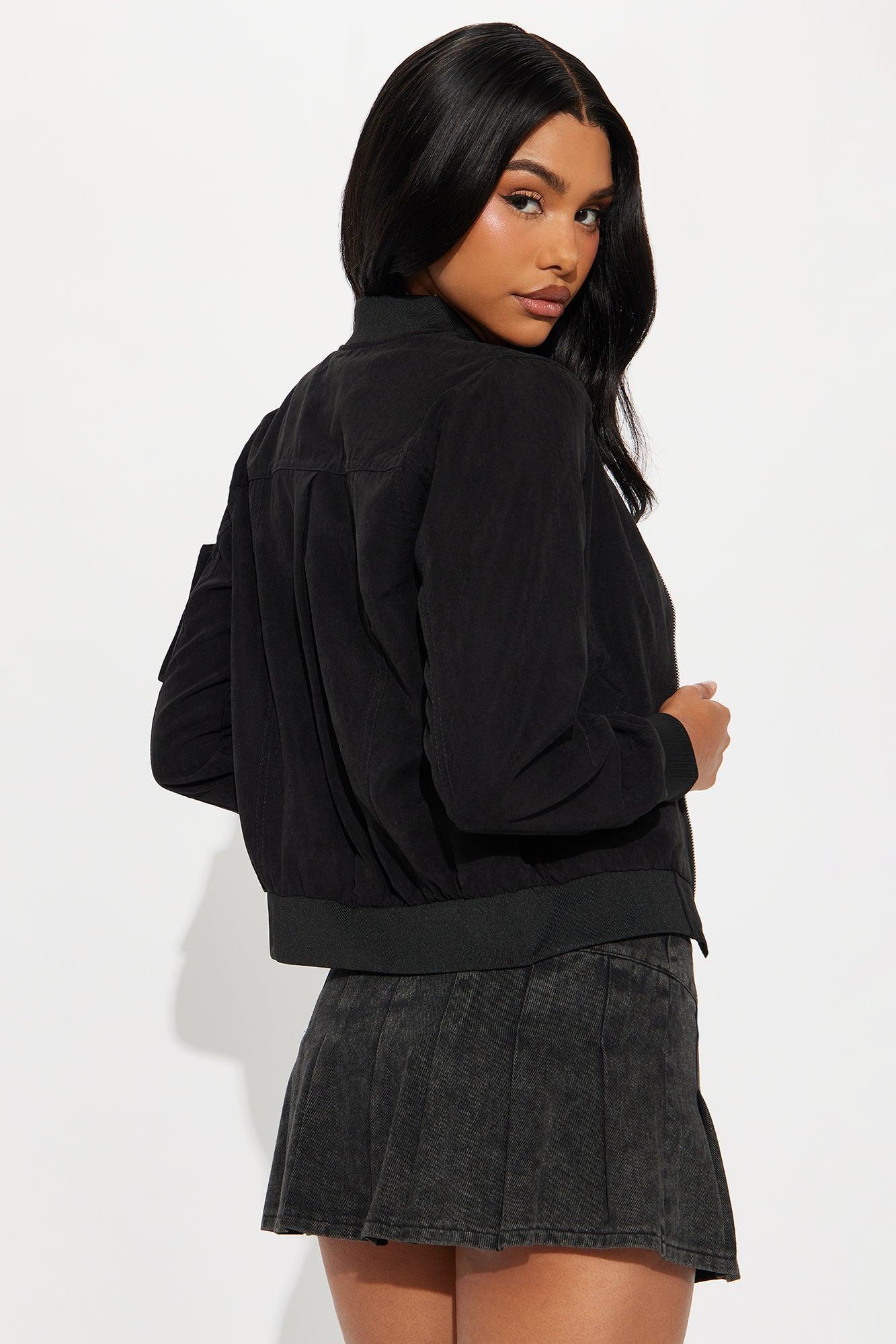 Good Vibes Faux Suede Bomber Jacket - Black Product Image