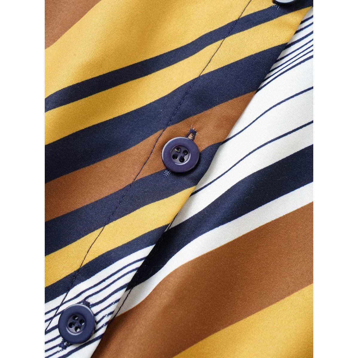 Plus Size Bronze Color Striped Ties High Low Hem Blouse Women At the Office Elbow-length sleeve Shirt collar Work Blouses BloomChic 18-20/2X Product Image