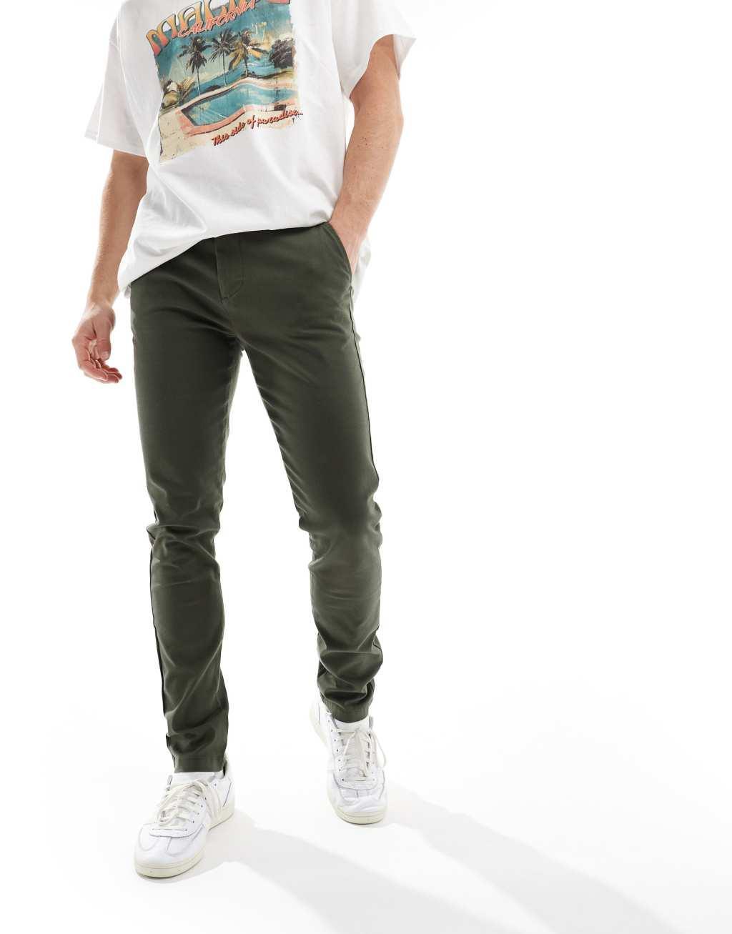ASOS DESIGN skinny chinos in khaki Product Image