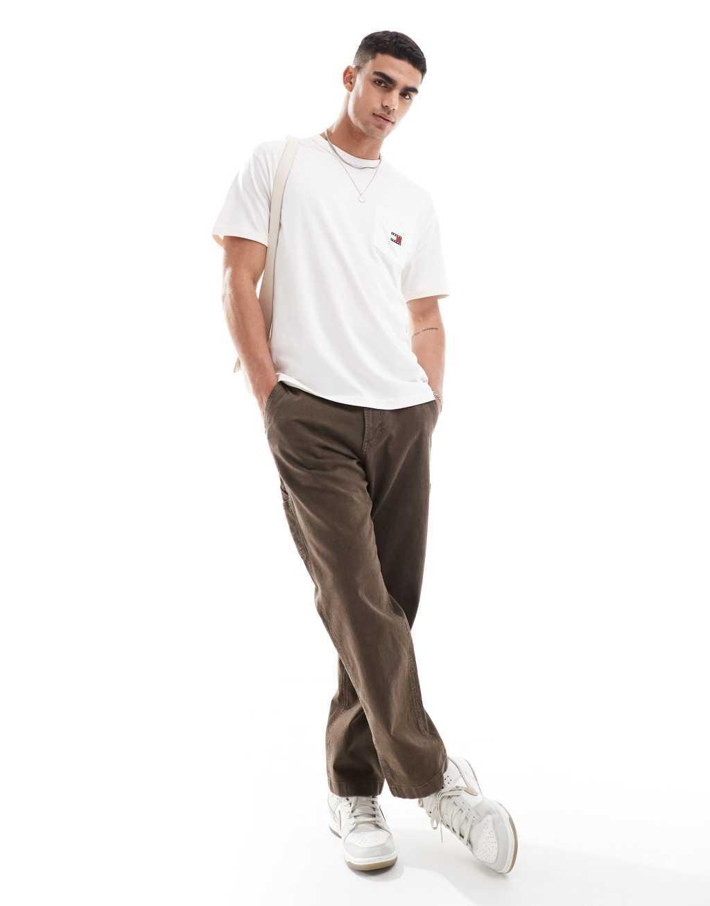 Tommy Jeans badge logo pocket t-shirt in white Product Image