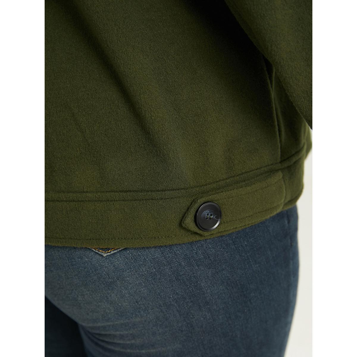 Plus Size Plain Pocket Button Up Shacket Women ArmyGreen Plain Pocket Everyday Jackets BloomChic 14-16/1X Product Image