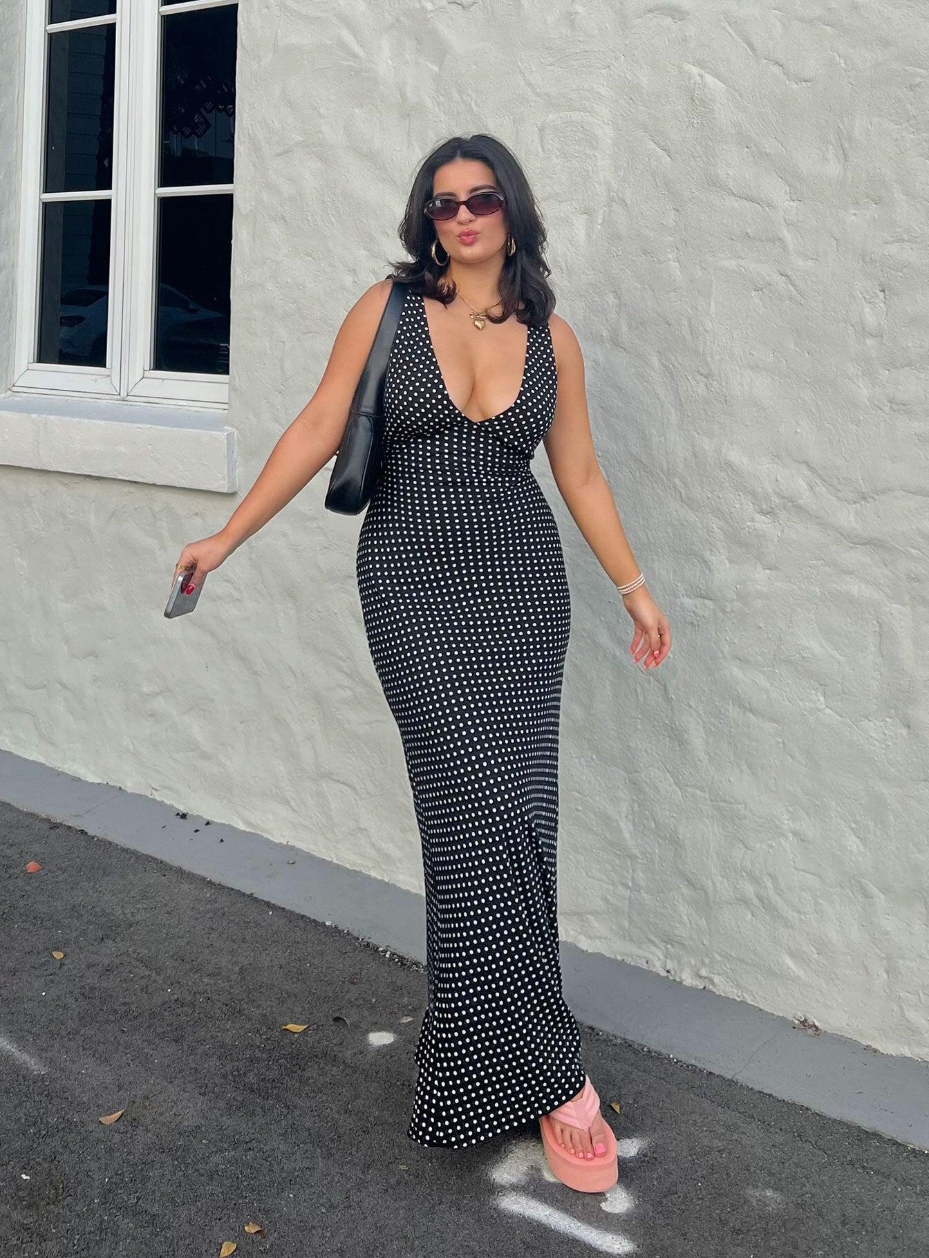 Nellie Maxi Dress Black Polka Dot Product Image